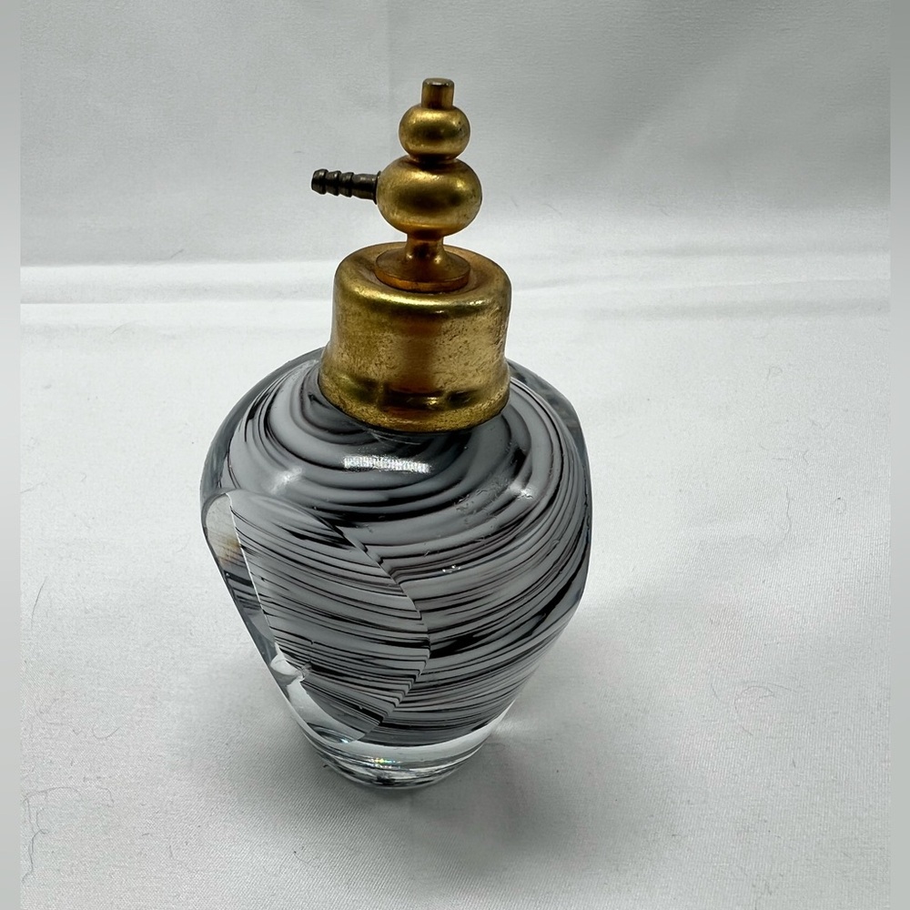 Vintage White Black Perfume Bottle Hand Blown Glass (empty)